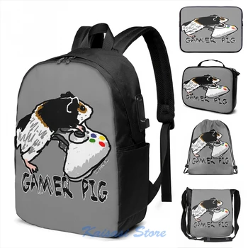 

Funny Graphic print Guinea pig video gamer USB Charge Backpack men School bags Women bag Travel laptop bag