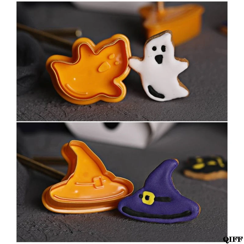 4pcs Halloween Theme Plunger Biscuit Mold Cutter plastic cookie cutter