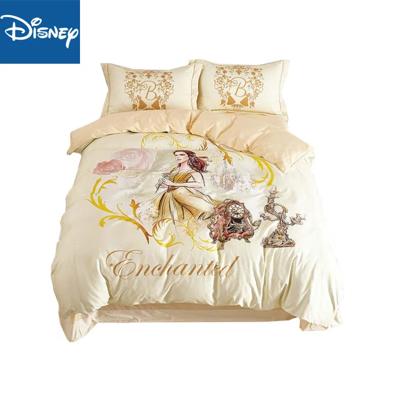 Disney beauty and the Beast Belle Princess, комплекты постельного белья для девочек, домашний декор, 600TC, хлопок, покрывало на кровать, односпальное, полное, королевское, размер