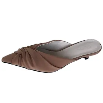 

Slippers pointed shallow mouth thin heeled half slippers ladies gentle knotted bow tie baotou sandals and slippers women's shoes