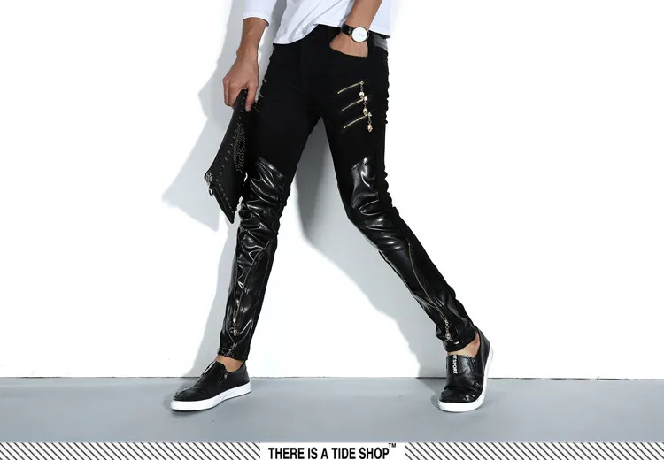 AliExpress Wish. Ebay. Amazon for Summer New Style Men Tight PU Leather Pants Slim Fit Locomotive Pants