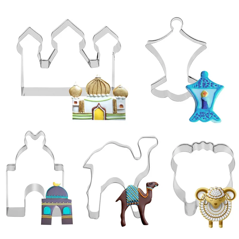 5Pcs/set Eid Mubarak Biscuit Mold Moon Star Camel Cookie Cutters DIY Cake Baking Tools Ramadan Kareem Muslim Party Decorations
