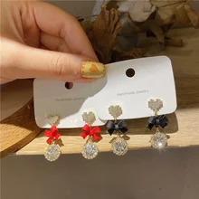 

Korean Fashion Earrings Trendy Rhinestone Bow Crystal Earrings Exquisite Drop Earrings Ladies Jewelry Accessories Christmas Gift