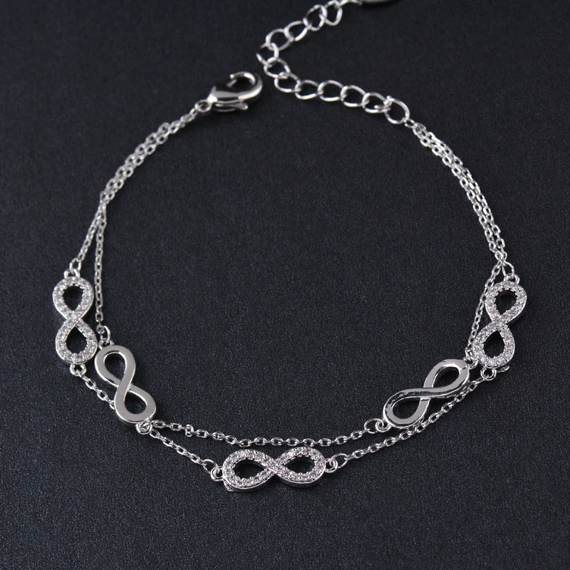 SINLEERY двухслойный регулируемый браслет на цепочке в форме сердца, серебристый, розовый, золотистый цвет, крошечная инкрустация кристаллами, женский браслет, ювелирное изделие SL302 SSF - Окраска металла: SL116S