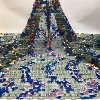 

Hot sale high end party/wedding dress lace fabric sequins african lace fabric 5 yards per lot french lace embroidery lace FJW-19