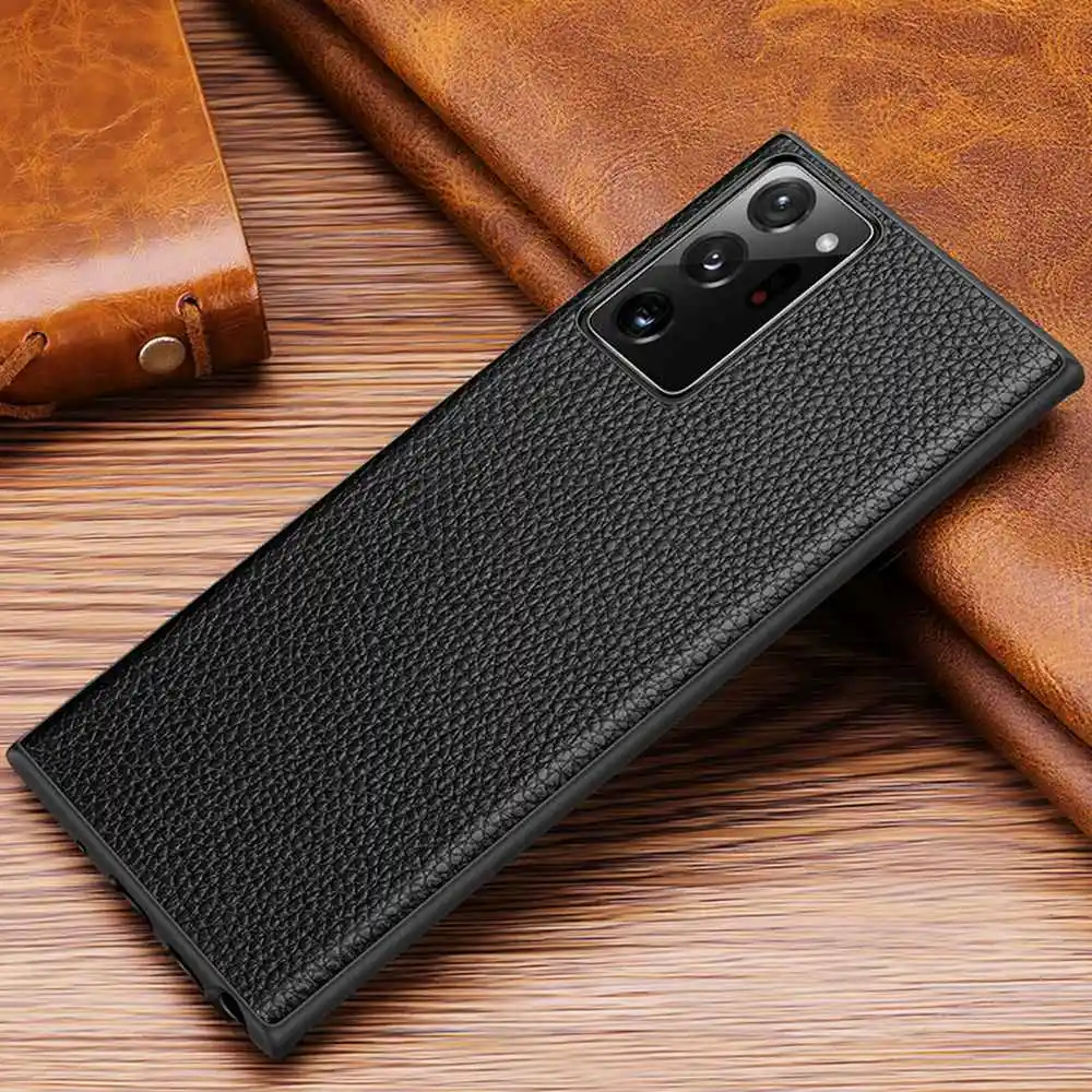 Genuine Leather Soft Cover Lychee Grain Phone Case for Samsung Note 20 Ultra