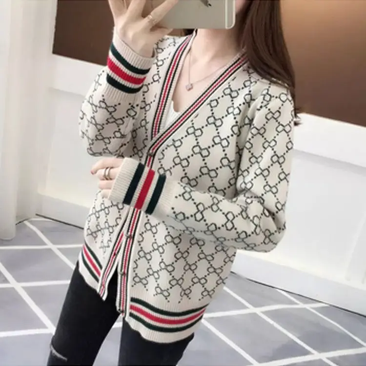 

Women's Sweater 2020 Early Autumn Knitted Cardigan Women's Jacquard All-match Korean Loose New Sweater Cardigan Women's Coat