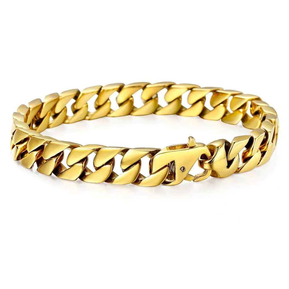 Gold HB510 10 мм мужской браслет с кубинской цепочкой для мужчин s мальчиков 316L нержавеющая сталь серебро золото ювелирных изделий 8-11 дюймов HBM123 - Окраска металла: Gold HB510