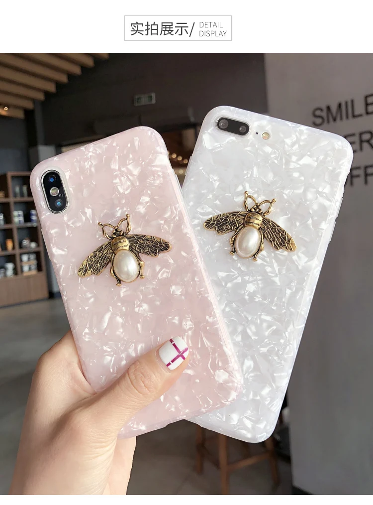 Модный металлический чехол для телефона с рисунком пчелы для iPhone 6, 6s, 7, 8 Plus, X, XR, XS Max, роскошный красивый мягкий силиконовый чехол