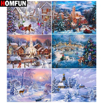 

HOMFUN 5d Diamond Painting Full Square/Round ‘’Snow house christmas" Picture Of Rhinestone DIY Diamond Embroidery Home Decor