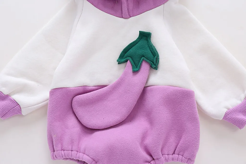 Плотный теплый комбинезон с капюшоном и рисунком овощей для маленьких мальчиков и девочек; комбинезон в стиле пэчворк с длинными рукавами и воротником с капюшоном для маленьких девочек