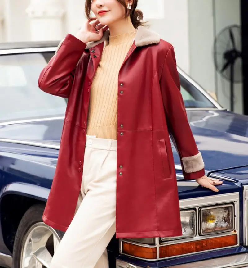 

Autumn Winter 2021 Faux Leather Jacket Women Motorcycle Jacket Coat Female Velvet Jacket Mid-length Leather PU Zipper Outerwear