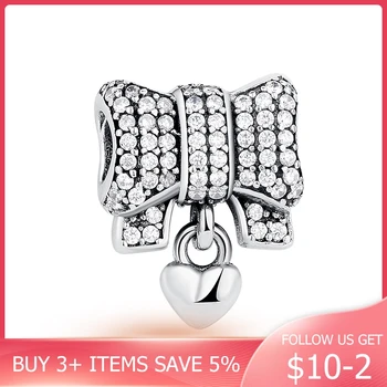 

CodeMonkey 100% Real 925 Sterling Silver Bow Love Heart Charms Fit Original Design Bracelet Beads DIY Jewelry Making CMS244