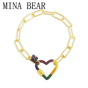 

High quality March 2020 New High Quality Monaco Rainbow Heart Pendant Chain Bracelet Sweet Interlocking Gift for Valentine's Day