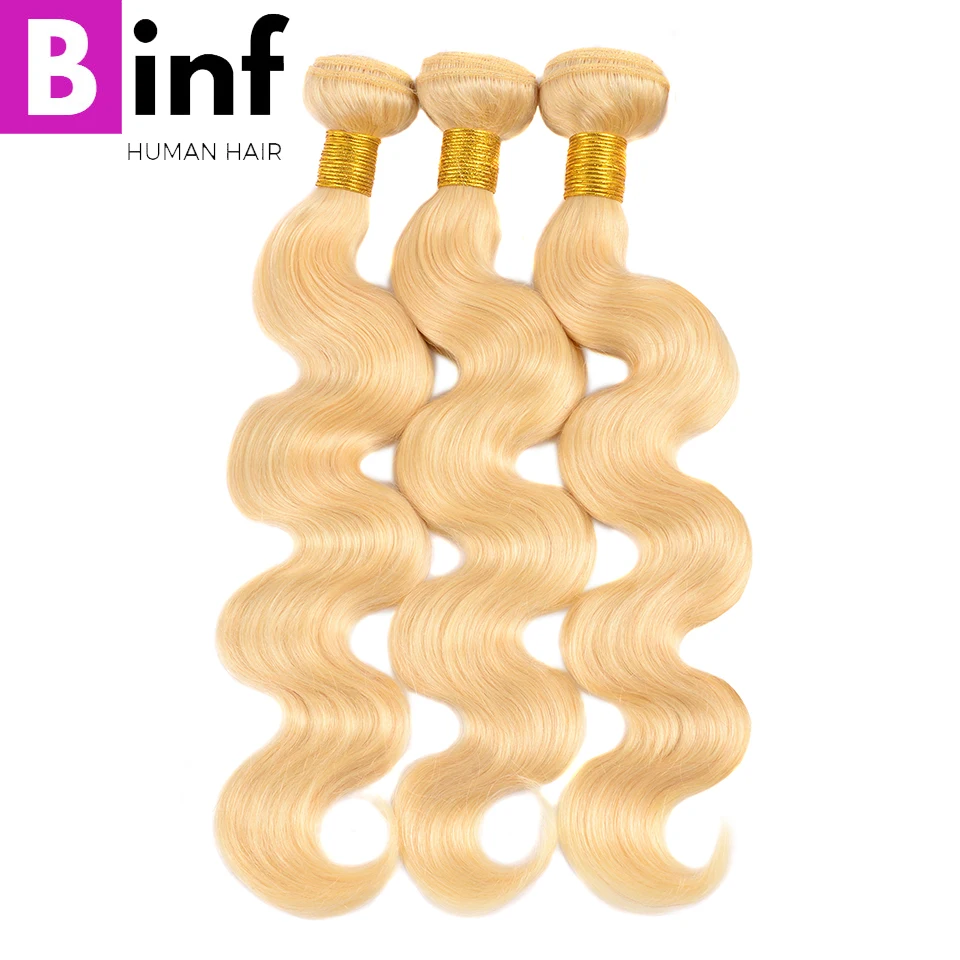 

BINF Brazilian Straight Hair 613 Honey Blonde Bundles 3/4 Bundles Remy Hair Weaving Human Hair Bundles "8-26 "Inch