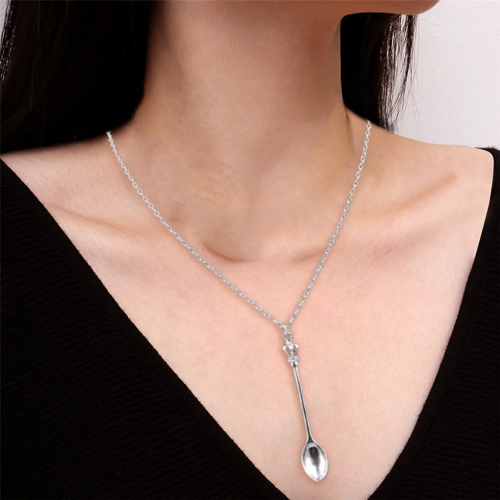 

Mini Spoon Necklace Chain Ibiza Festival Alice In Wonderland Ket Pendant Charm Holiday Beach Statement Jewelry Wholesale 10H
