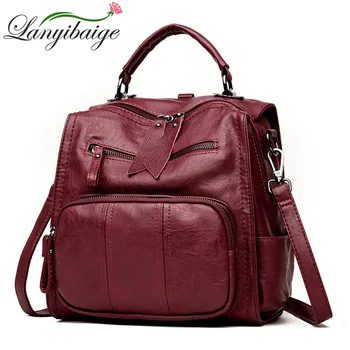 

2020 Women Leather Backpacks School Bags For Teenager Girls Multifunction Woman Shoulder Bag Female Travel Backpack Sac A Dos