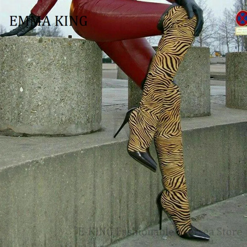 zebra print over the knee boots