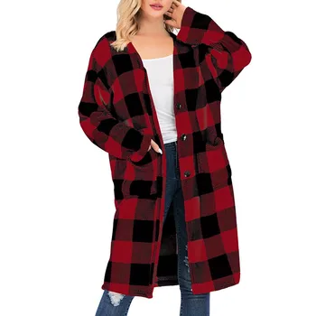 

KANCOOLD coats Women Fashion Plaid Cardigan Button Blouse Jacket Loose Long Sleeve Pocket new coats and jackets women 2019Oct3