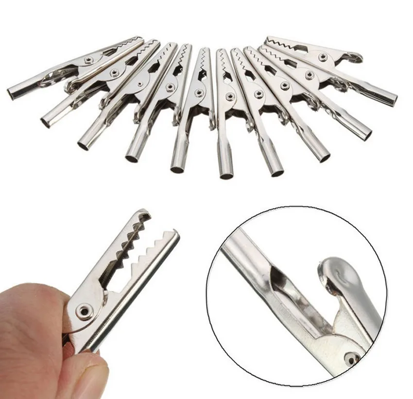 Crocodile Electric Clips Handle Test Connector Cable Lead Screw Probe Clamps Silver For Battery Power 10pcs alligator clips electric test clamp test probes test clip test leads test cable lead test cable connector test lead wire test lead cable electrical test wire