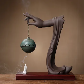 

Boutique Backflow Incense Burner Porcelain Buddha Hand Incense Cone Holder Backflow Incense Censer Buddhist Crafts Creative home