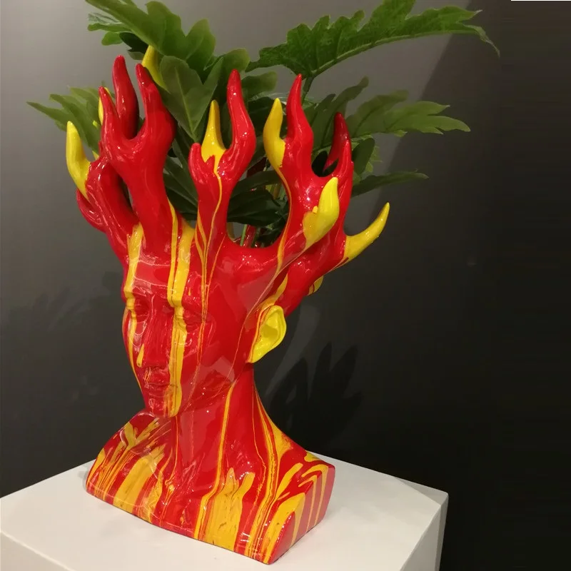 Beleza moderna vaso fogo deusa cabeça retratos colorido desenho