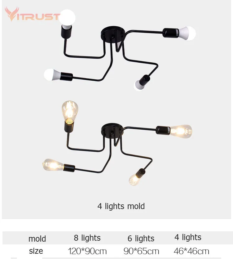 Ретро Потолочные светильники несколько стержней кованого железа освещение потолочный светильник светильники винтажные промышленные гостиной Lamparas De Techo