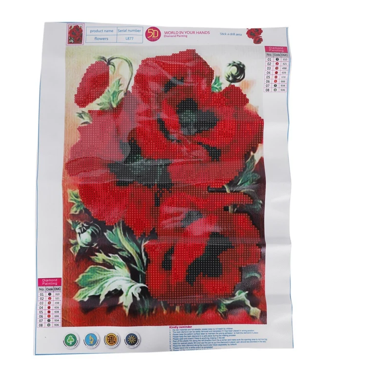 DIY 5D Diamond Embroidery Painting Cross Stitch Kit Flower Animal Home Decor Red Poppy flower