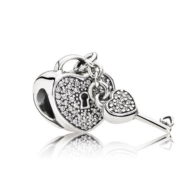 

100% 925 Sterling Silver 1:1 Authentic 791429CZ Padlock pave silver charm with cubic zirconia Bracelet Original Women