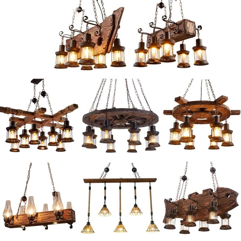

Industrial Retro Bar Wind Chandelier Loft Solid Wood Personality Restaurant Bar Industrial Coffee Shop Industrial Chandelier