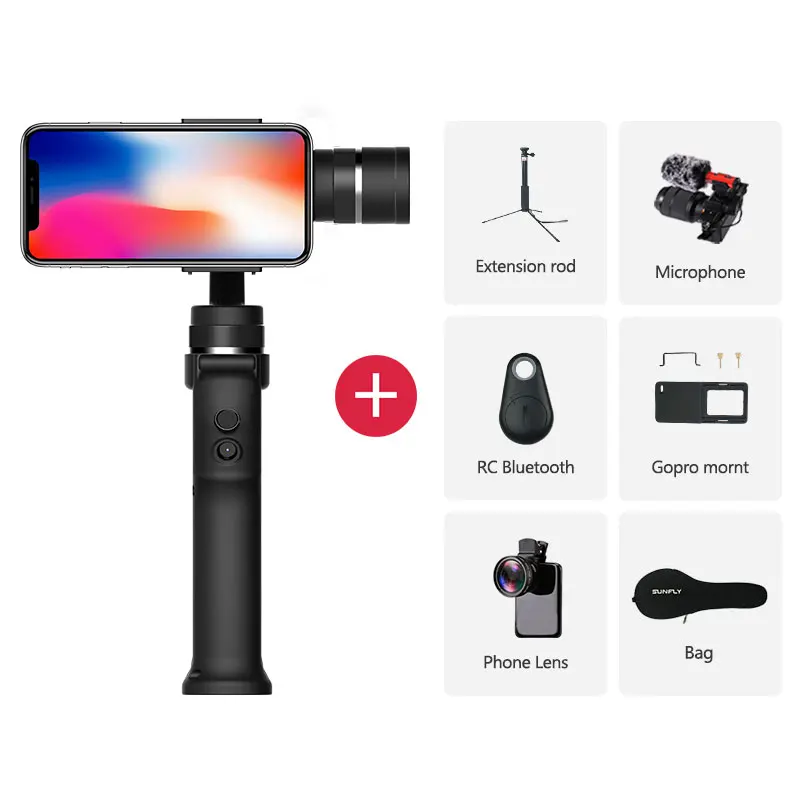 Option 3 Funsnap 3-осевой стабилизатор 3 комбо ручной смартфон Gimbal стабилизатор для iPhone GoPro 7 6 5 sjcam eken Yi Экшн-камера - Цвет: Option 3