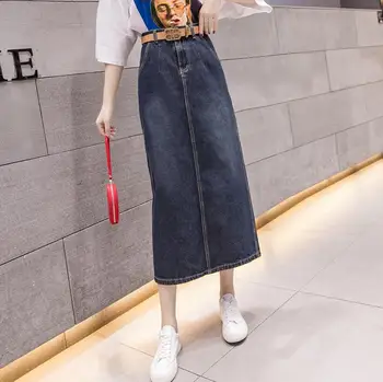 

Women Spring Summer denim skirt Solid Casual High Waist Denim Skirts High Street Pockets Button Jeans Skirts r2418
