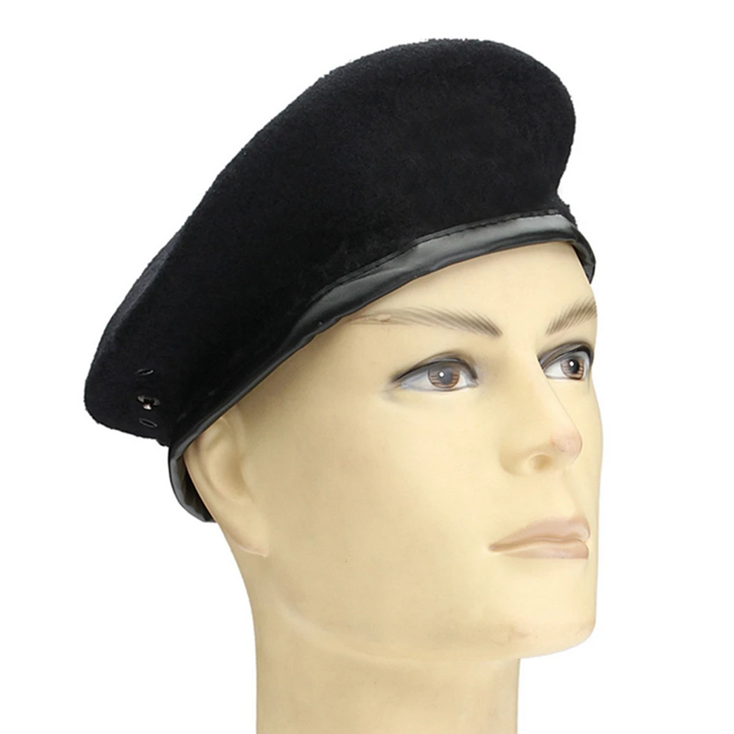 Basco Francese In Lana E Pelle – Berretto Militare Unisex Regolabile, Colore Nero/Verde, Modello Classico