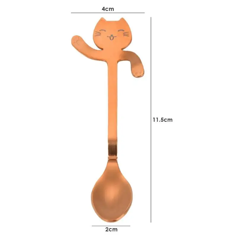Stainless Steel Coffee Scoops Cartoon Cute Cat Shaped Spoon Long Handle Hanging Coffee Milk Stirring Scoops Coffeeware - Цвет: champagne