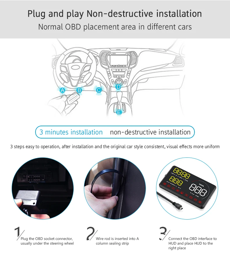 A9 OBD2 автомобильный Hud Дисплей дисплей скорость метр 5," HD светодиодный лобовое стекло проекция автомобильный диагностический инструмент скорость/неисправный код