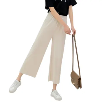 

Women Pants Pantalones Mujer Summer Solid Color Loose Trousers Wide Leg Loose Elastic High Waist Tie Straight Casual Pants