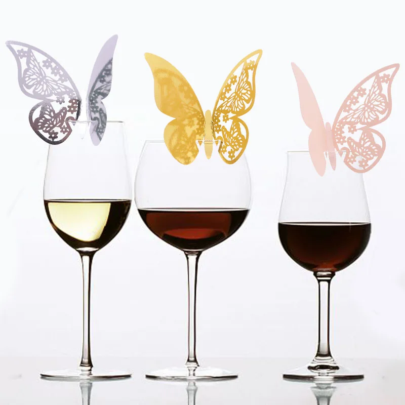 20pcs 6 Color Butterfly Table Mark Wine Cup Card for Wedding Party Home Decorations Wine Glass Sign Name Place Escort Paper Card