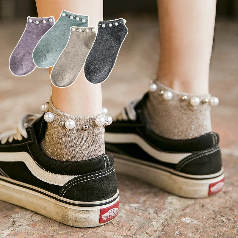 Носки Модные Новые короткие носки женские перламутровые персональные дышащие дезодорирующие носки короткие милые короткие трендовые носки для женщин