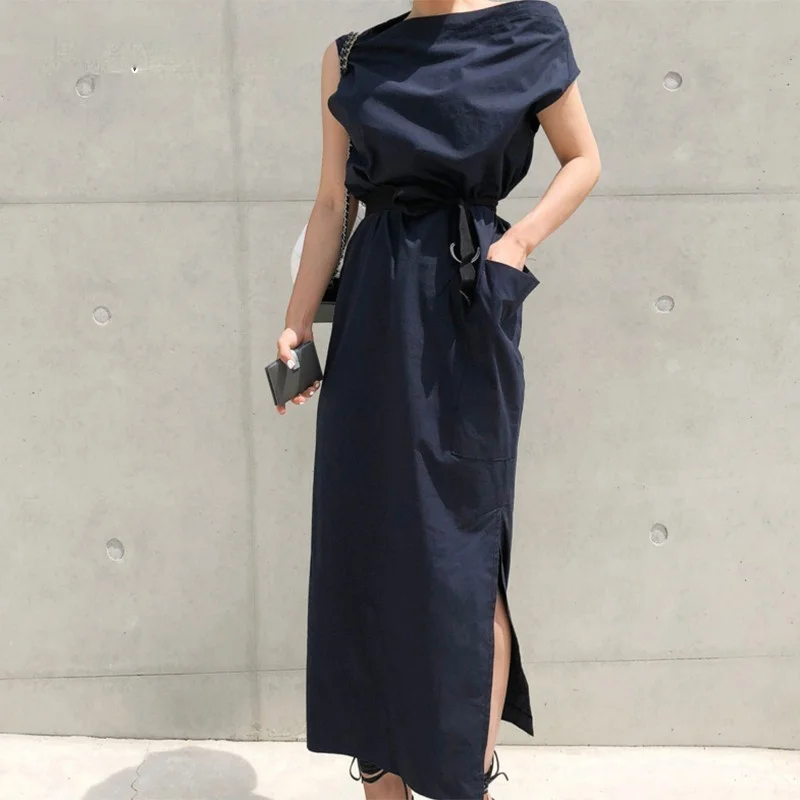 

Split Dresses For Women Slash Neck Short Sleeve Off Shouder Lace Up High Waist Side Elegant Dress Female Summer