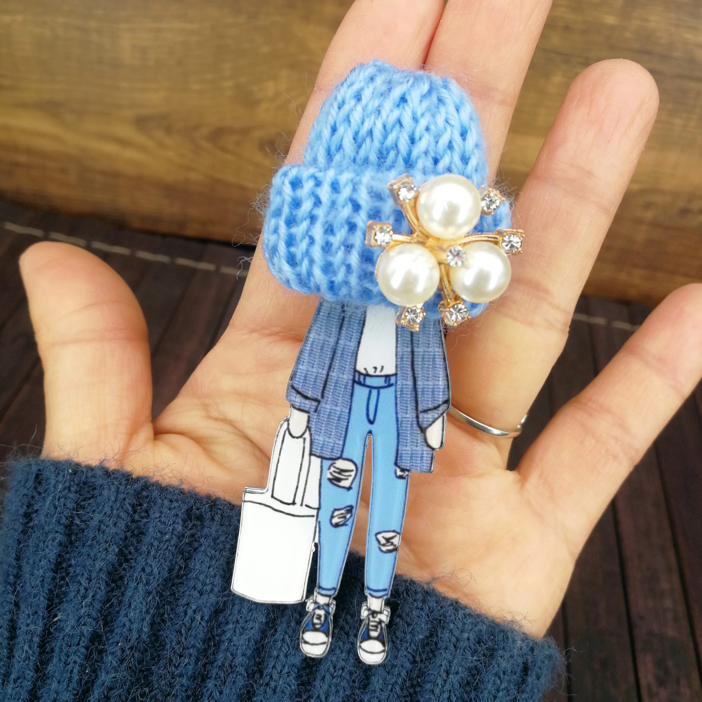 Brooches Harajuku-Pins Gifts Cartoon Badges Pearl Icons Wool Fashion Cute Crystal