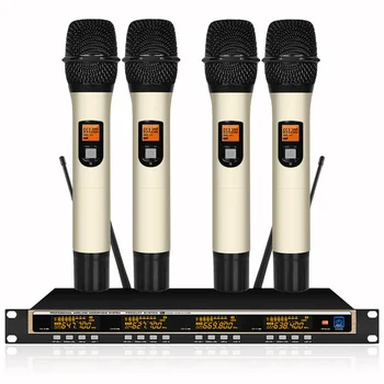 

Professional microphone 4-channel UHF professional 4 collar clip handheld microphone stage karaoke wireless microphone