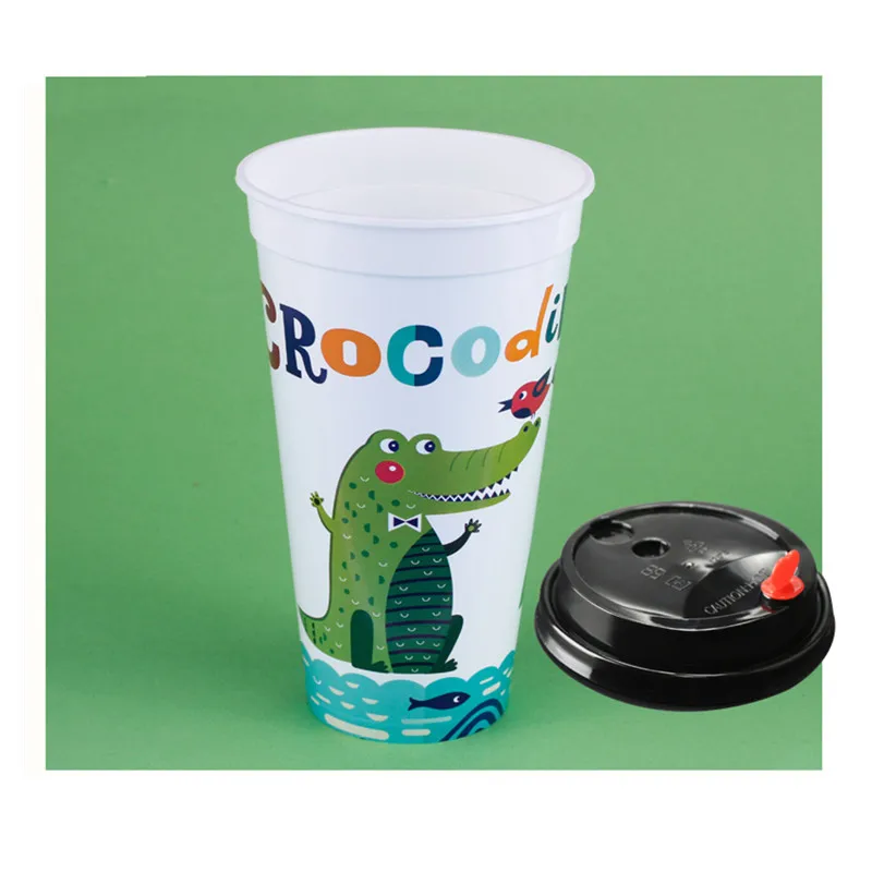 cup and lid5 50 шт картонная крокодильская креативная пластиковая чашка для чая с крышкой для детского дня рождения - Цвет: cup and lid5