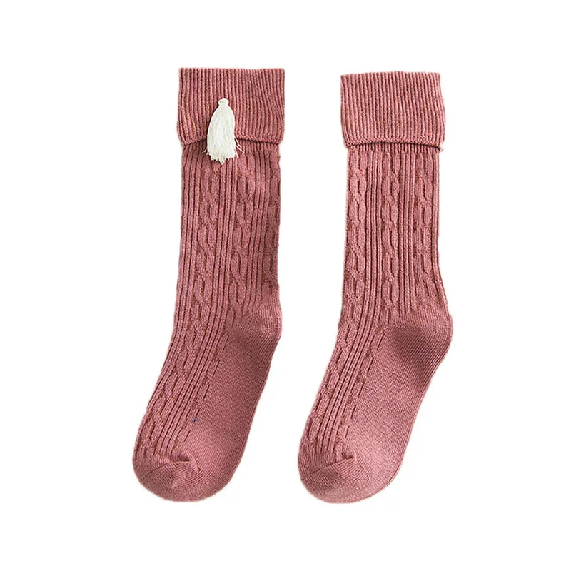 hot pink Носки skarpetki/гетры для девочек, мягкий яркий цветной теплый носок, детские носки с кисточками, носки средней длины, kniekousen meisje#4AA6 - Цвет: hot pink