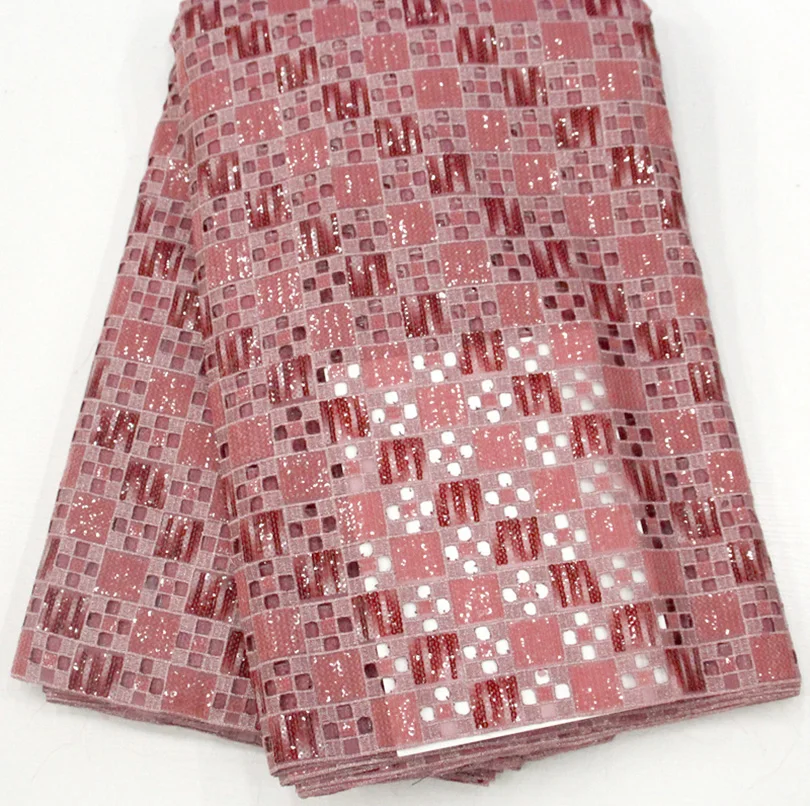 Pink lace Вечерние свадебные платья, кружевная ткань с блестками, фиолетовые, румяные, розовые, в нигерийском стиле, асоби - Цвет: Pink lace