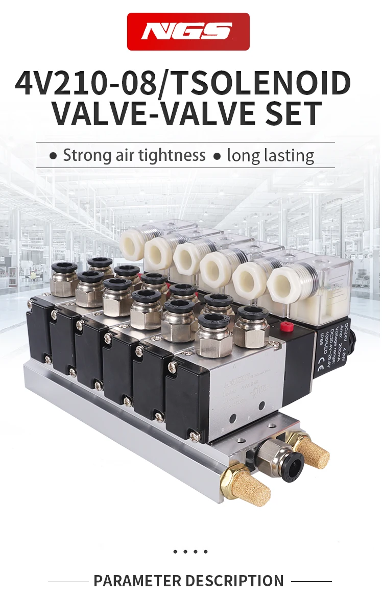 Válvula solenoide pneumática, 4v210-08, 5 posições, 12v,