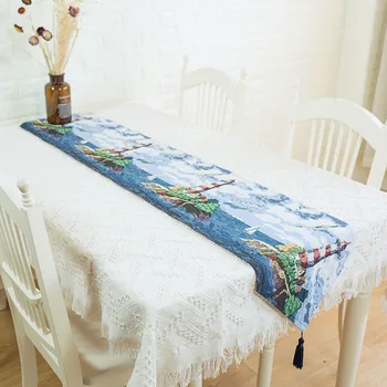 

Lighthouse Table Runner ocean printed Table Cover Blue island Table Decoration Jacquard Table Protection No Placemat