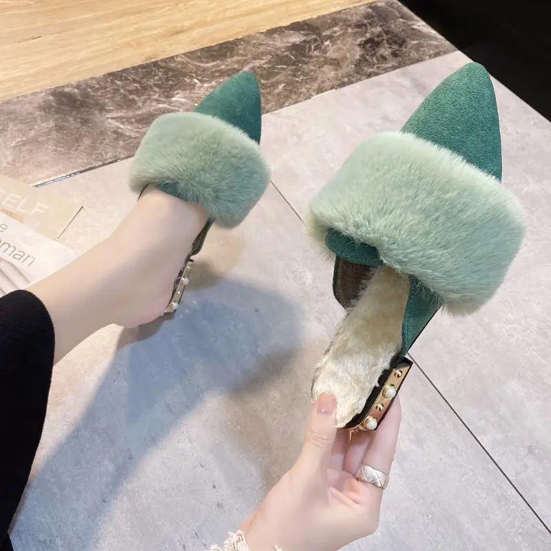 Mules Shoes Women Fashion Winter Fluffy Slippers Woman Outdoor Casual Female Fuzzy Ladies Home Slides | Обувь