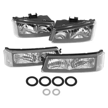 

Pair Headlights Assembly + Pair Bumper Signal Lights Fit For Chevy Avalanche Silverado 2003-2007