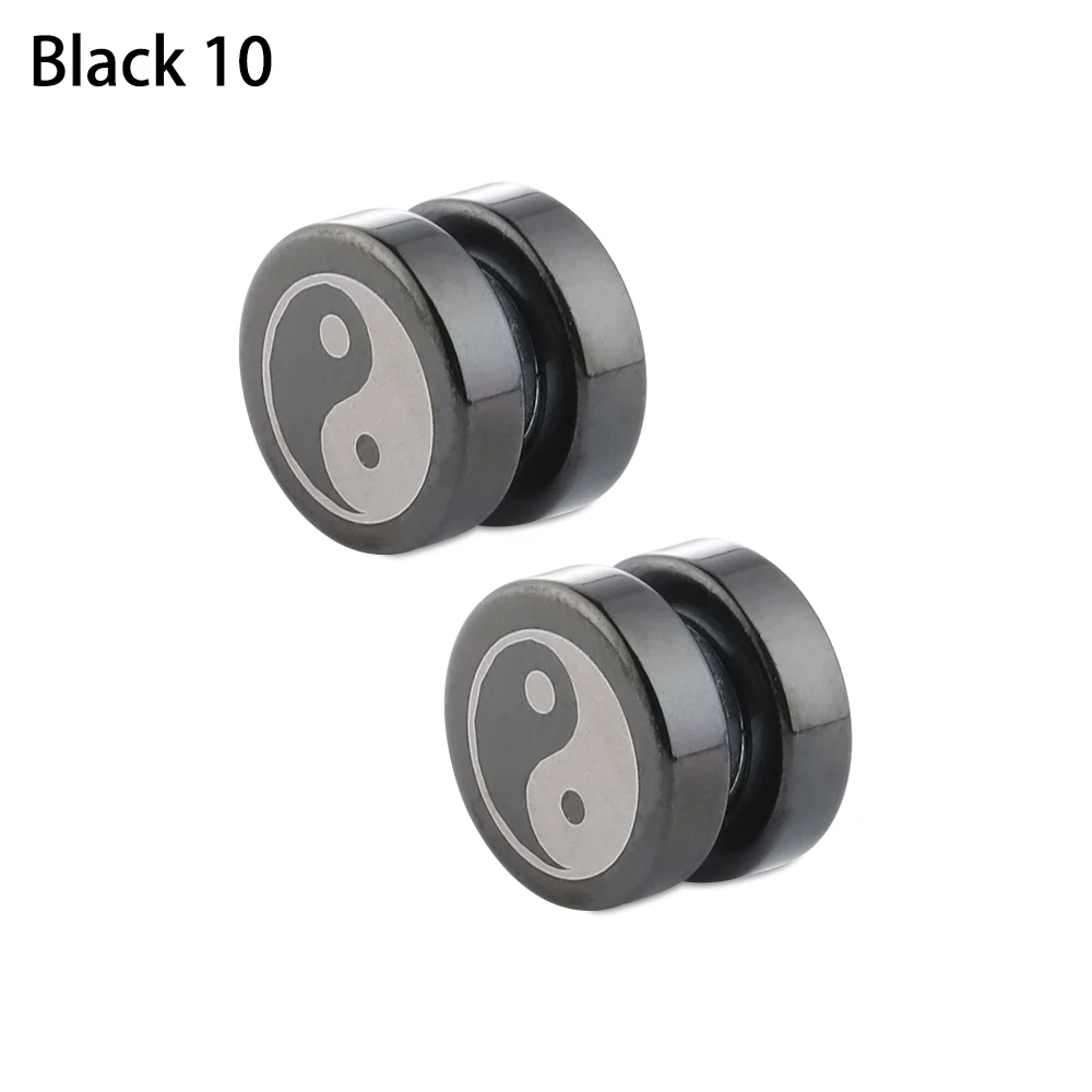 1 пара в стиле панк, унисекс из нержавеющей стали круглые магнитные серьги-гвоздики для пирсинга - Окраска металла: Black 10
