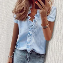 Blouse Women 2020 Shirt Solid Short Sleeve Womens Tops and Blouse Summer Ruffle Fashion Woman Blouses 2020 Feminine Top New
